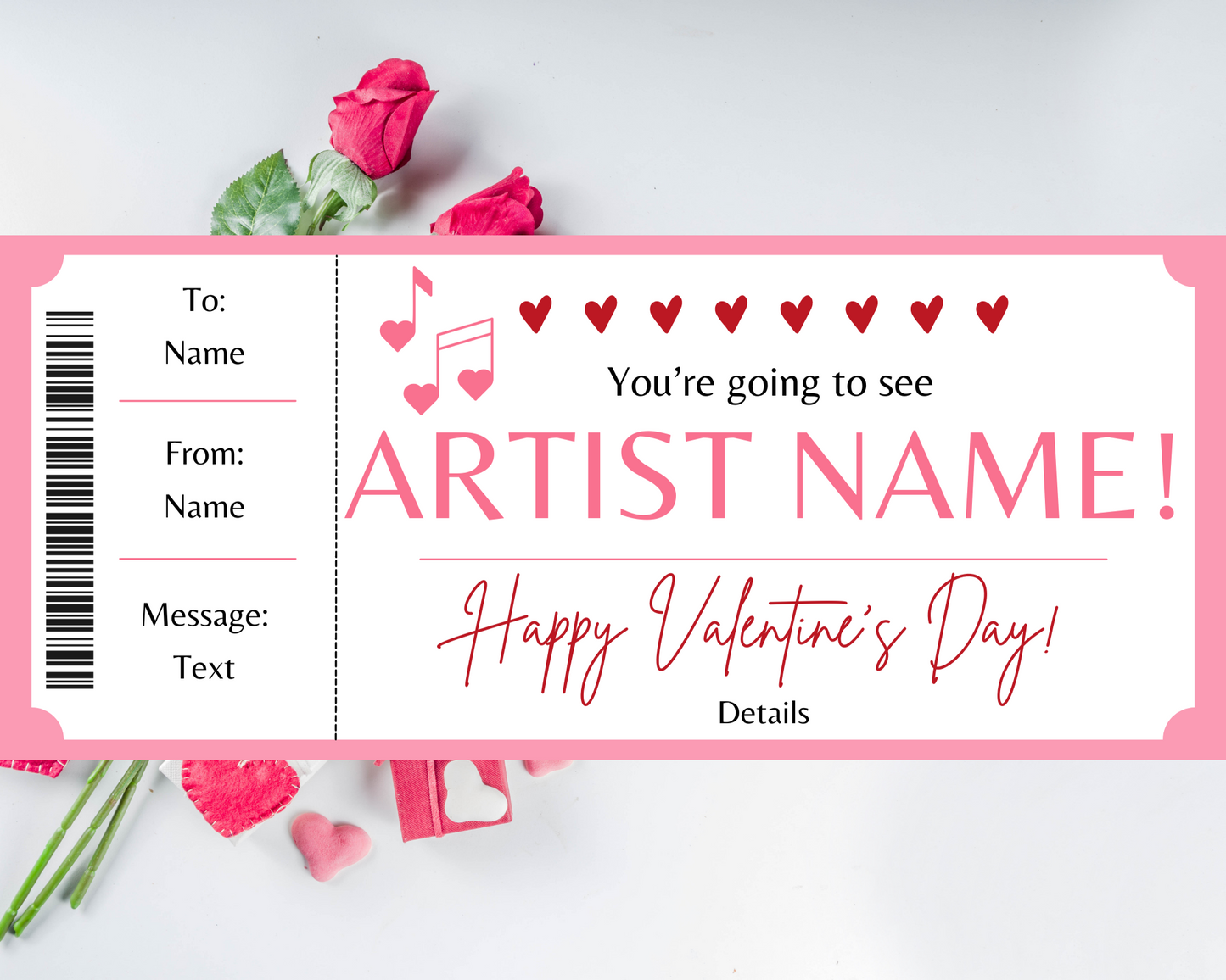 Valentine's Day Printable Concert Ticket Template