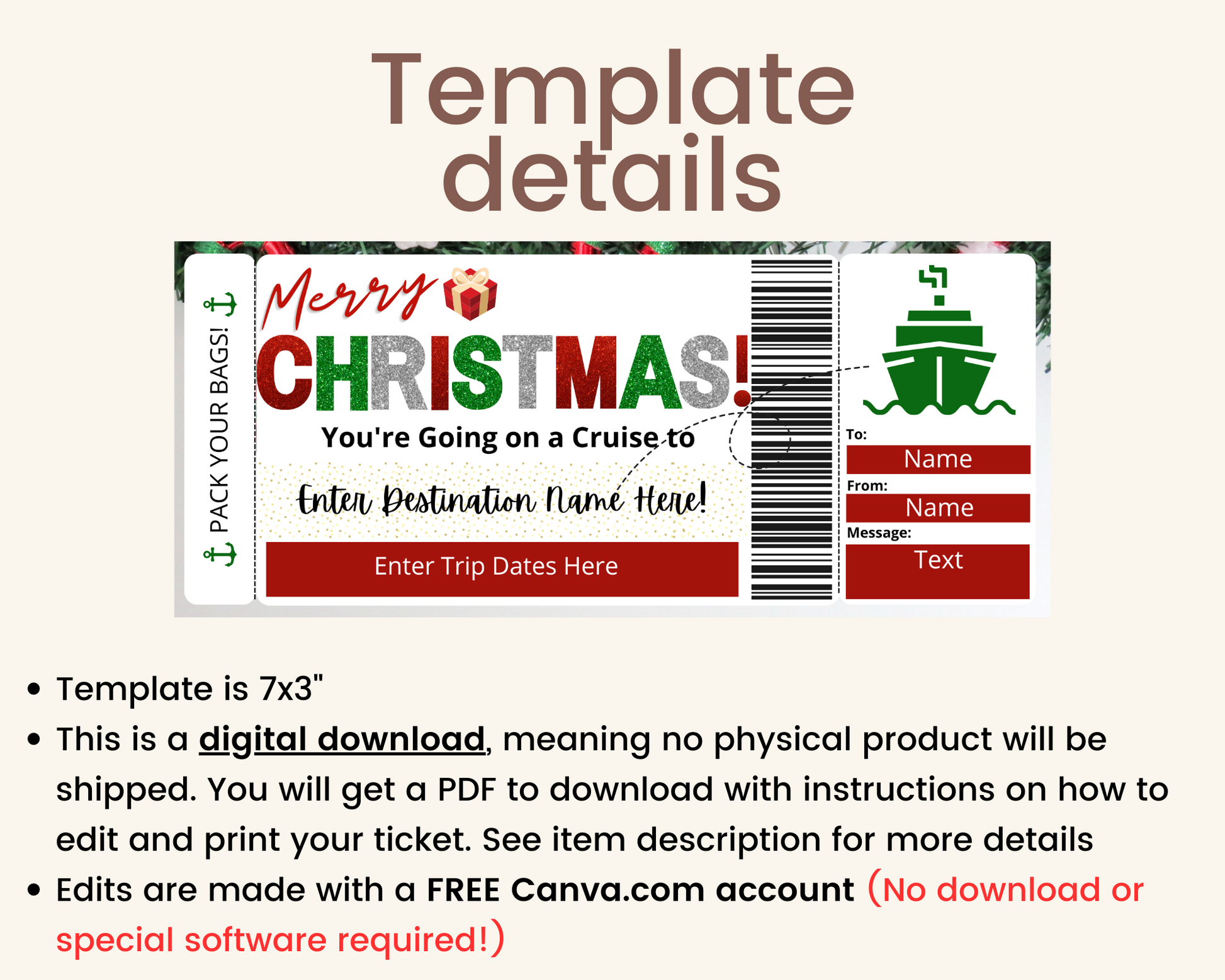 Christmas Cruise Trip Ticket Surprise Gift Voucher (Download Now