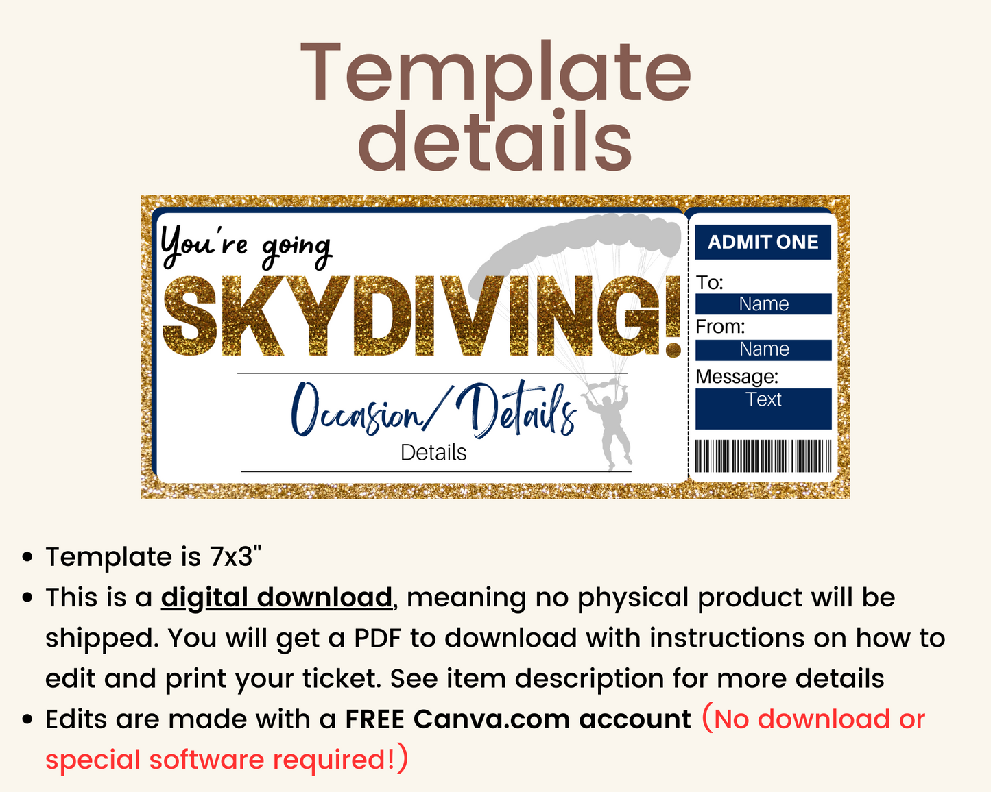 Skydiving Gift Ticket Template