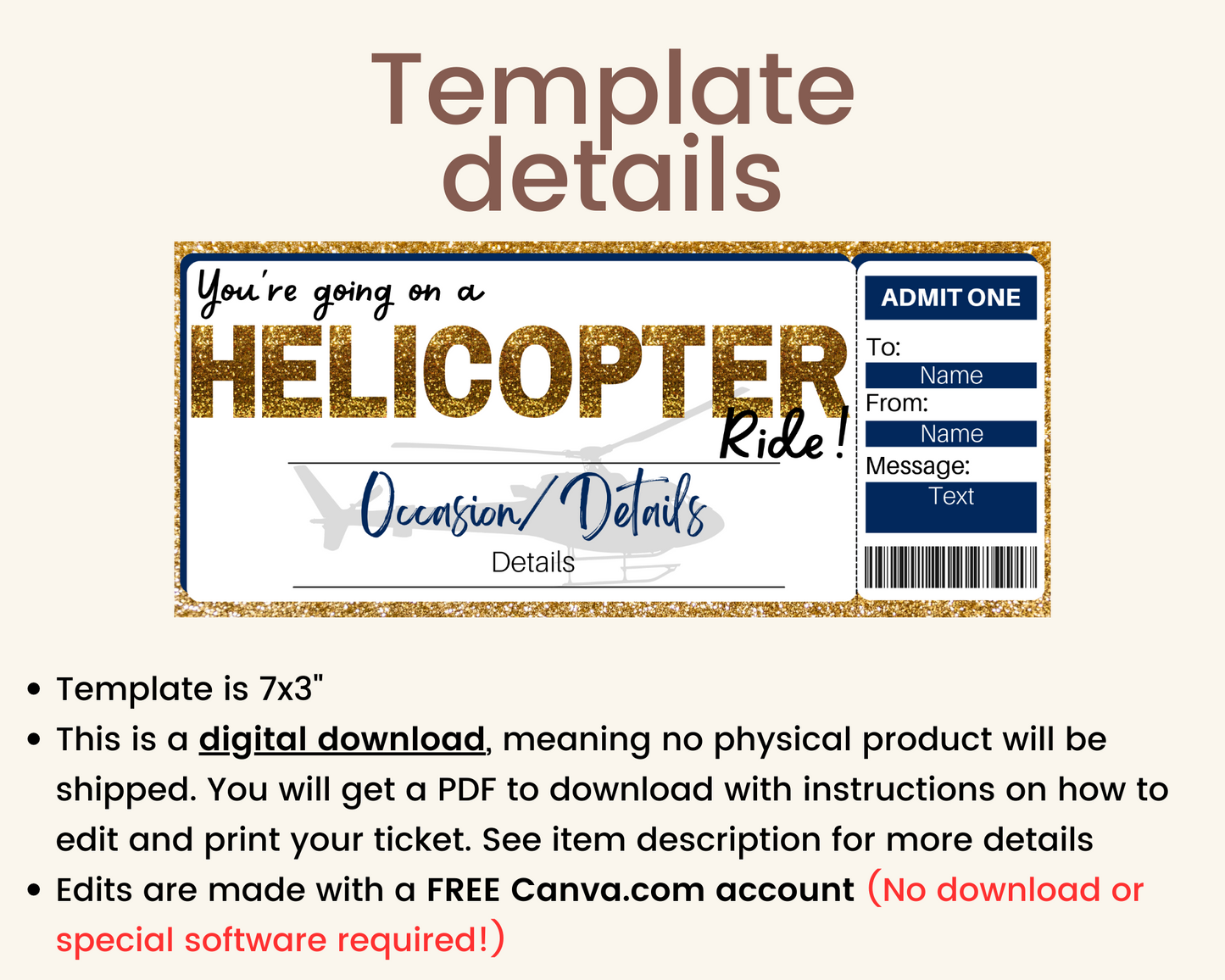 Helicopter Ride Gift Ticket Template