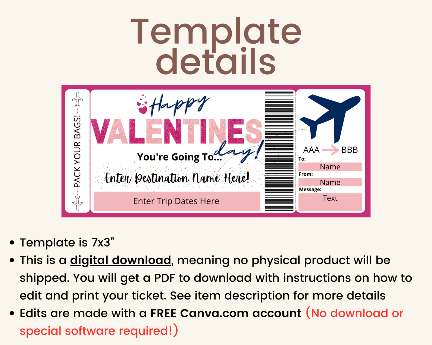 Valentine's Day Boarding Pass Template