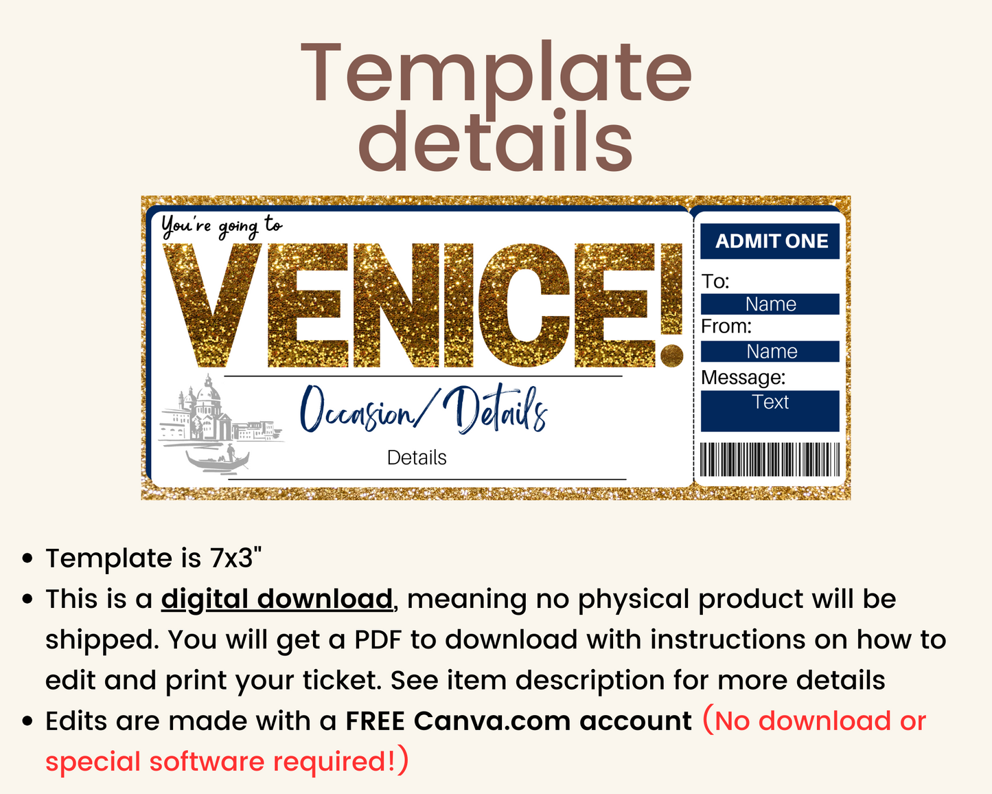 Venice Boarding Pass Ticket Template