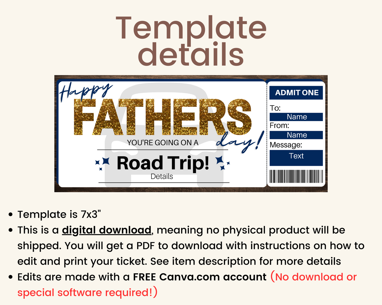 Father's Day Road Trip Ticket Template