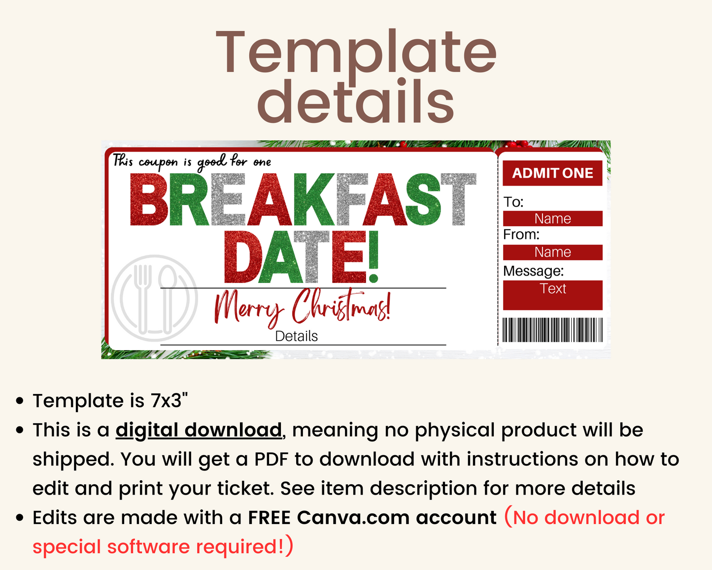 Christmas Breakfast Date Gift Ticket