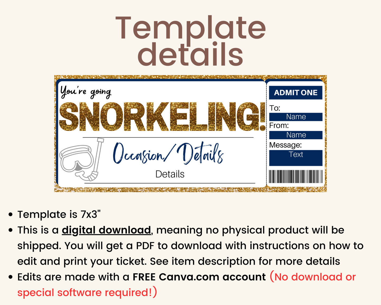 Snorkeling Gift Certificate Template