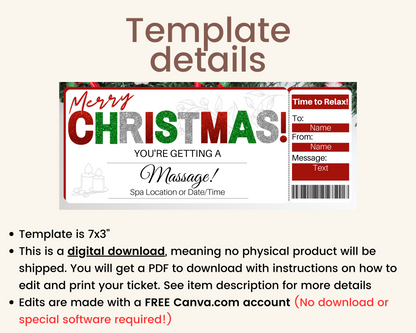 Christmas Massage Gift Ticket Template
