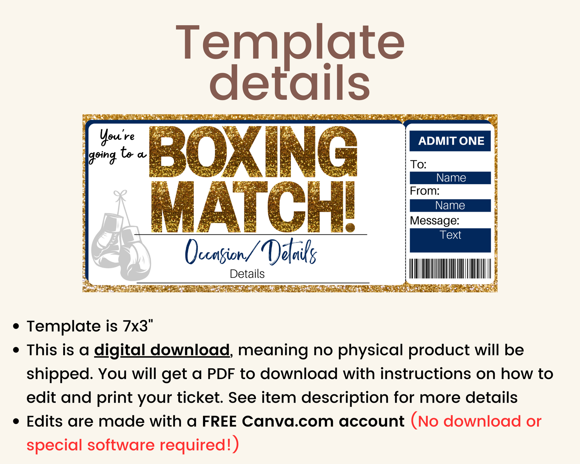 Boxing Match Gift Ticket Template – Printed Smile Shop