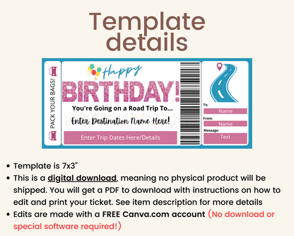 Birthday Road Trip Ticket Template