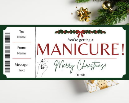 Christmas Manicure Gift Ticket Template