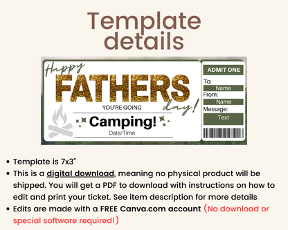 Father's Day Camping Gift Ticket Template
