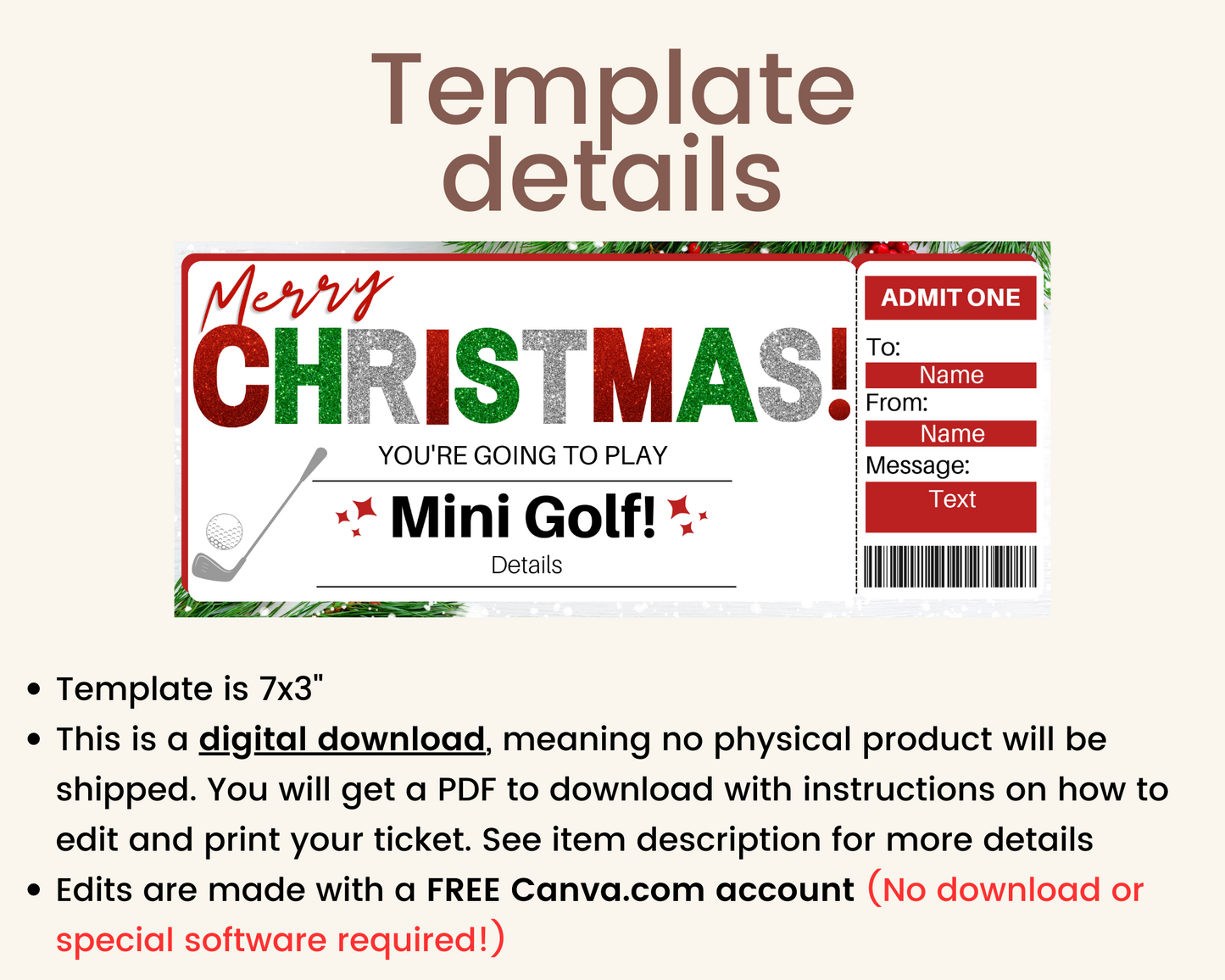 Christmas Mini Golf Gift Template