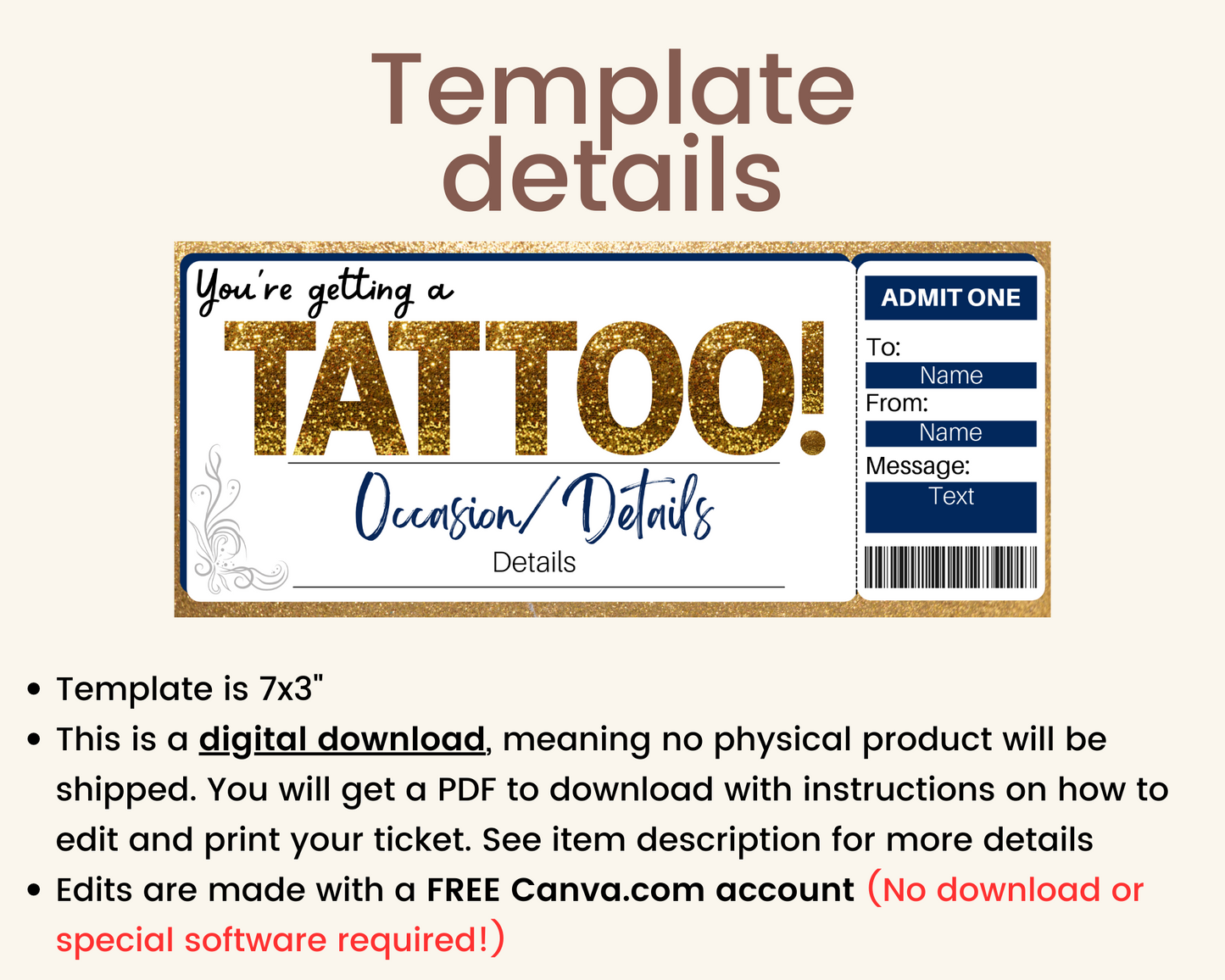 Tattoo Gift Ticket Template