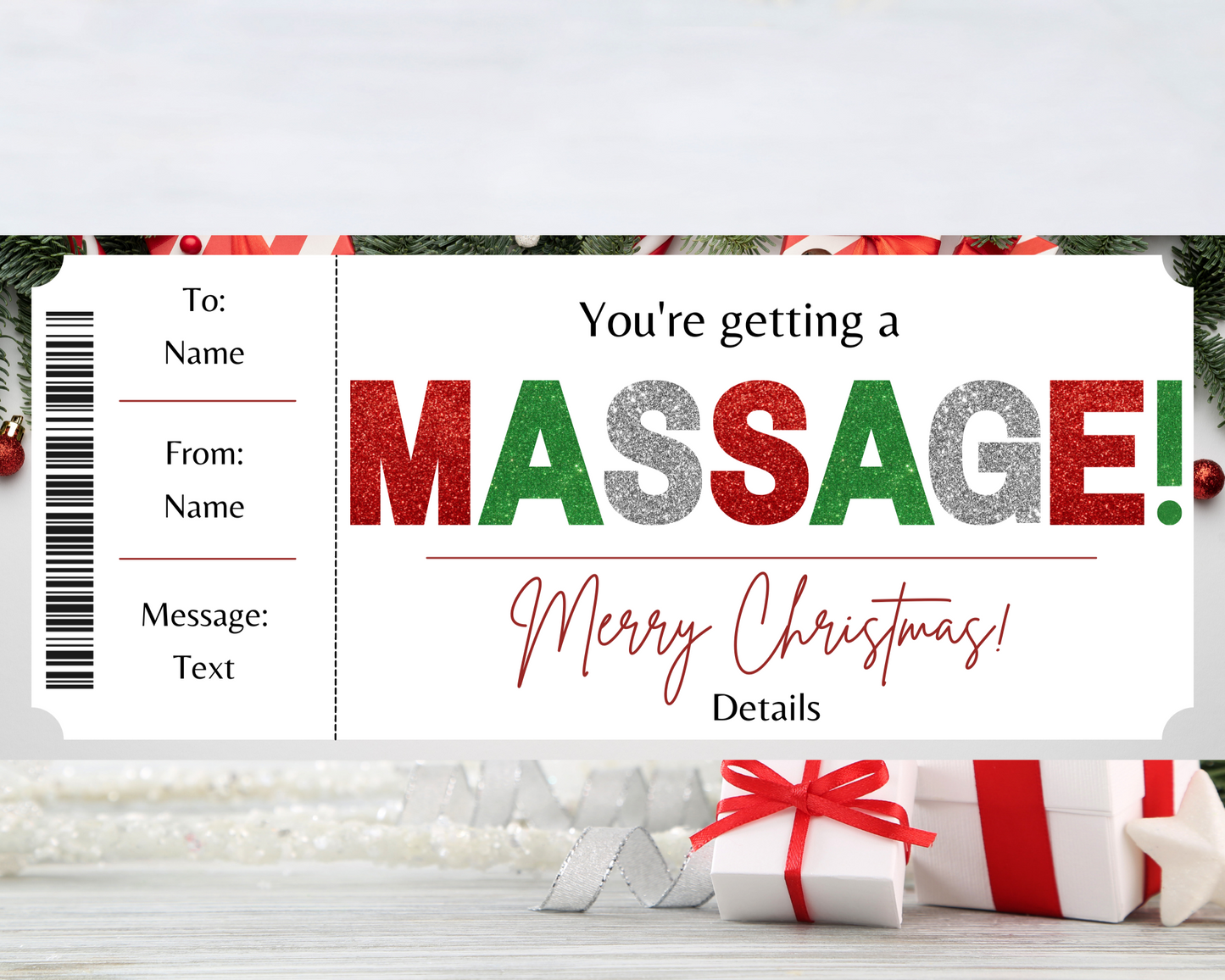 Christmas Surprise Massage Gift Ticket Template
