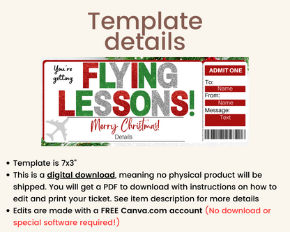 Christmas Flying Lessons Gift Ticket Template