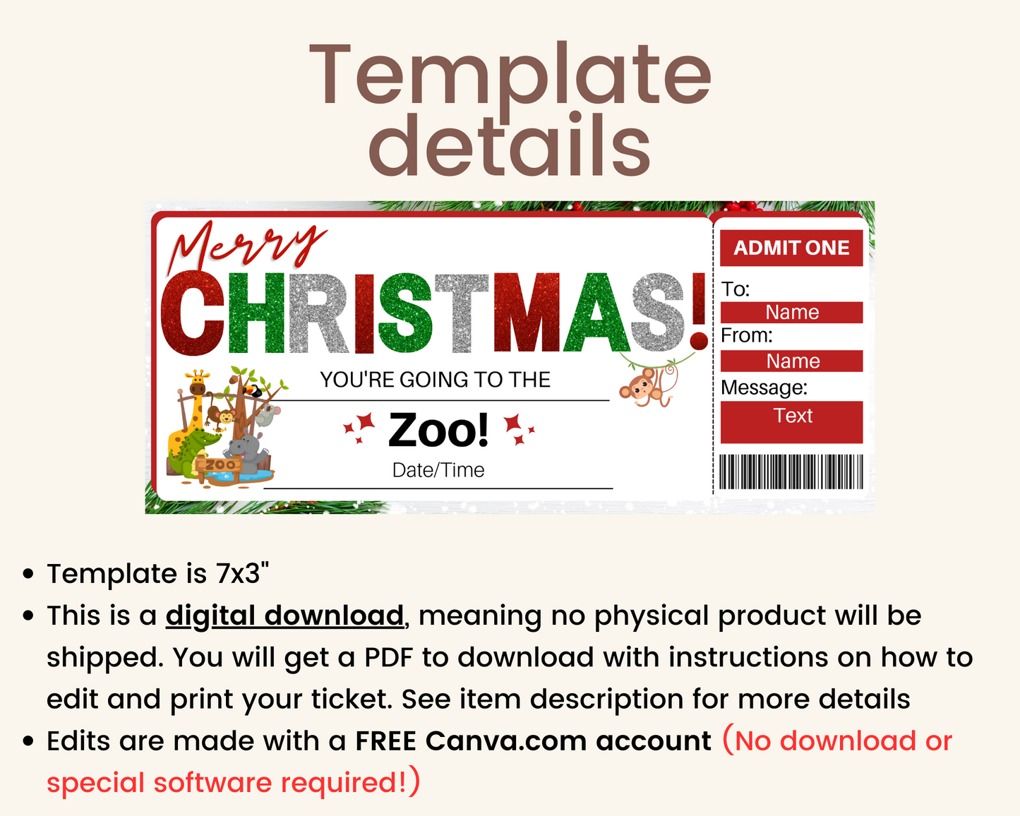 Christmas Zoo Gift Certificate Template