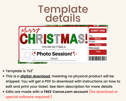 Christmas Photo Session Gift Certificate Template
