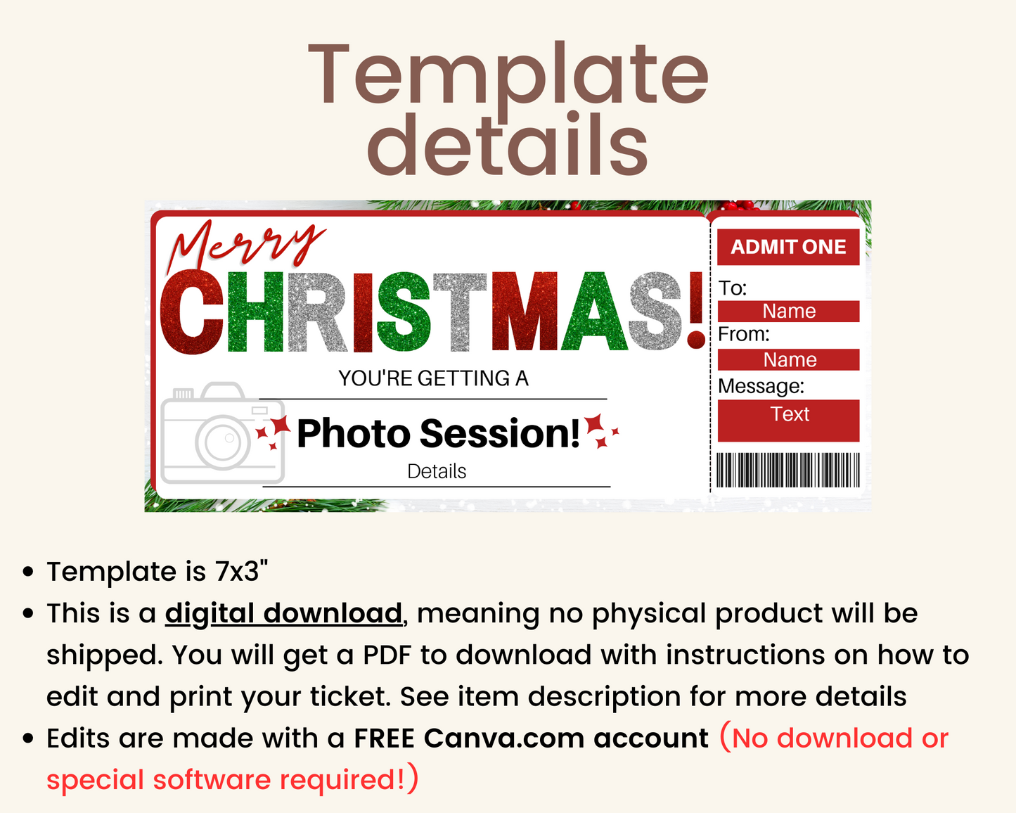 Christmas Photo Session Gift Certificate Template