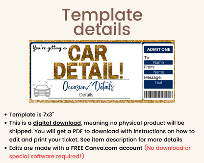 Car Detail Gift Ticket Template