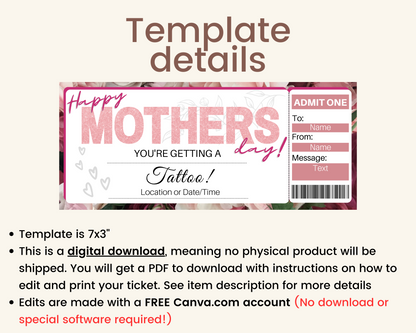 Mother's Day Tattoo Gift Certificate Template