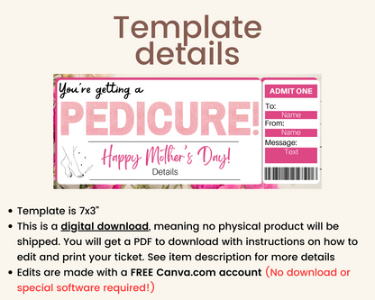 Mother's Day Pedicure Gift Ticket Template