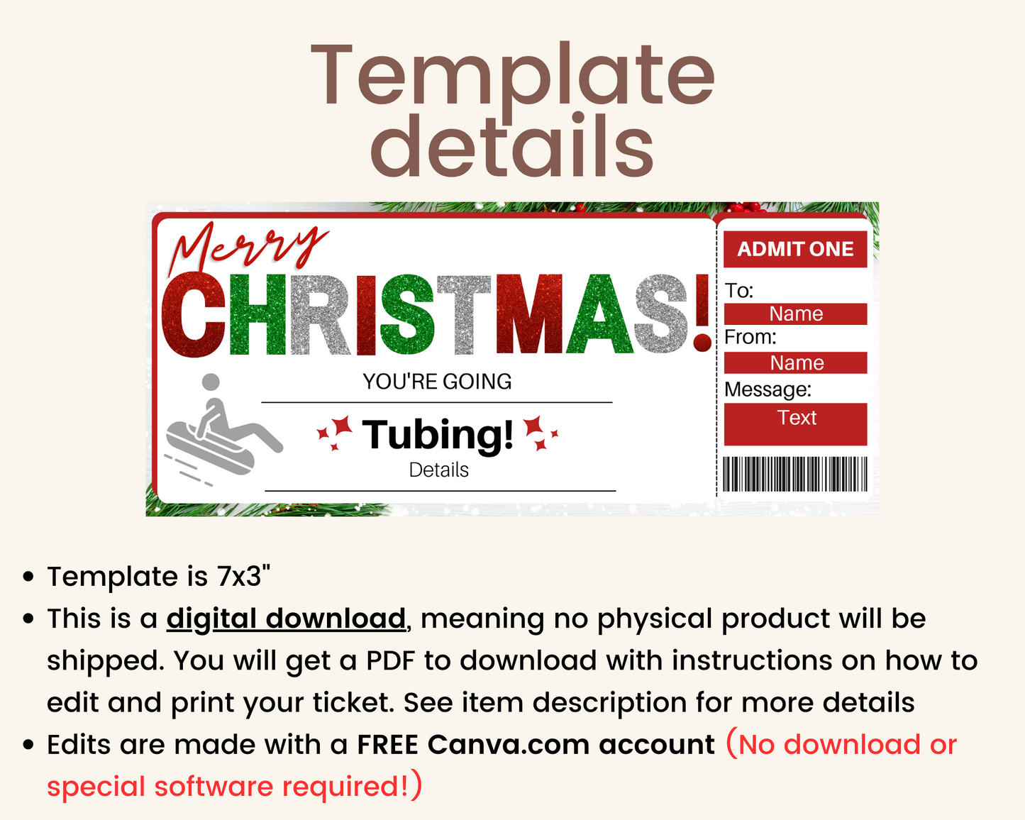 Christmas Tubing Trip Gift Certificate Template