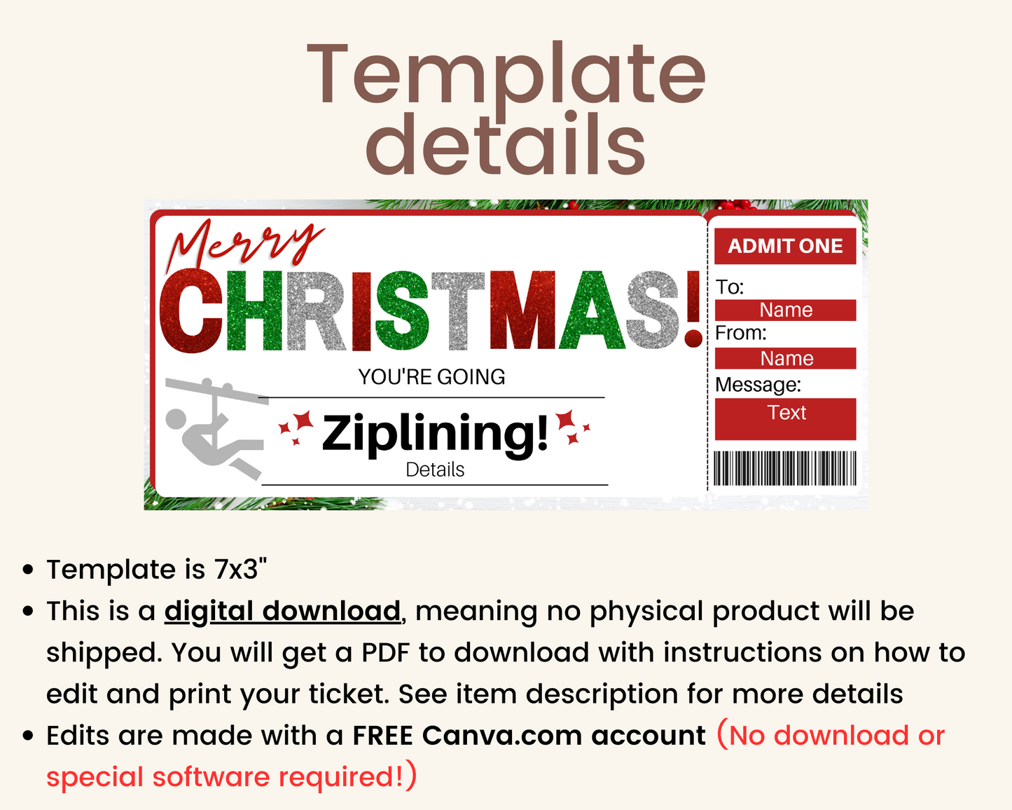 Christmas Ziplining Gift Certificate Template