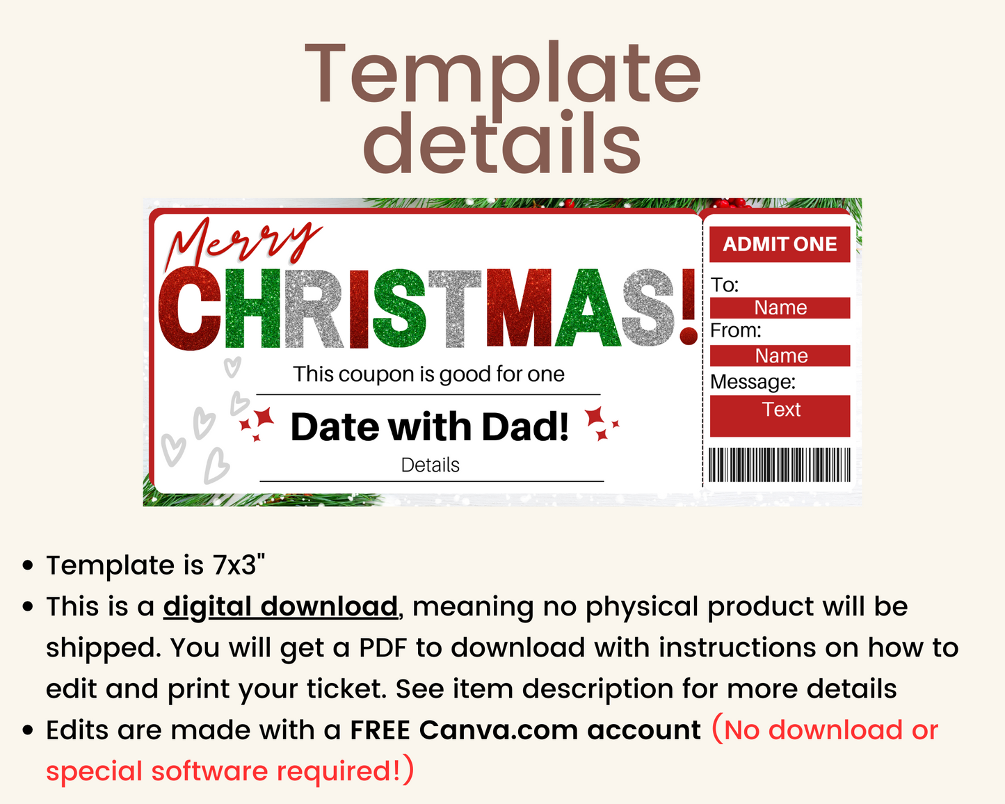 Christmas Date with Dad Gift Coupon