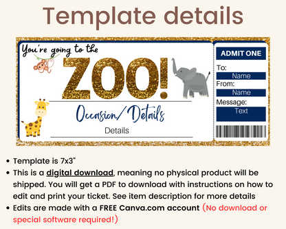 Zoo Gift Ticket Template
