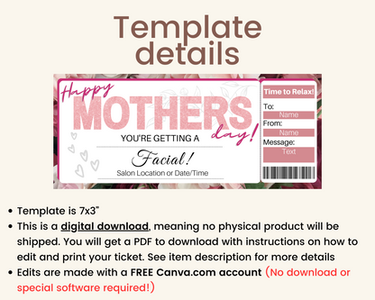 Mother's Day Facial Gift Certificate Template