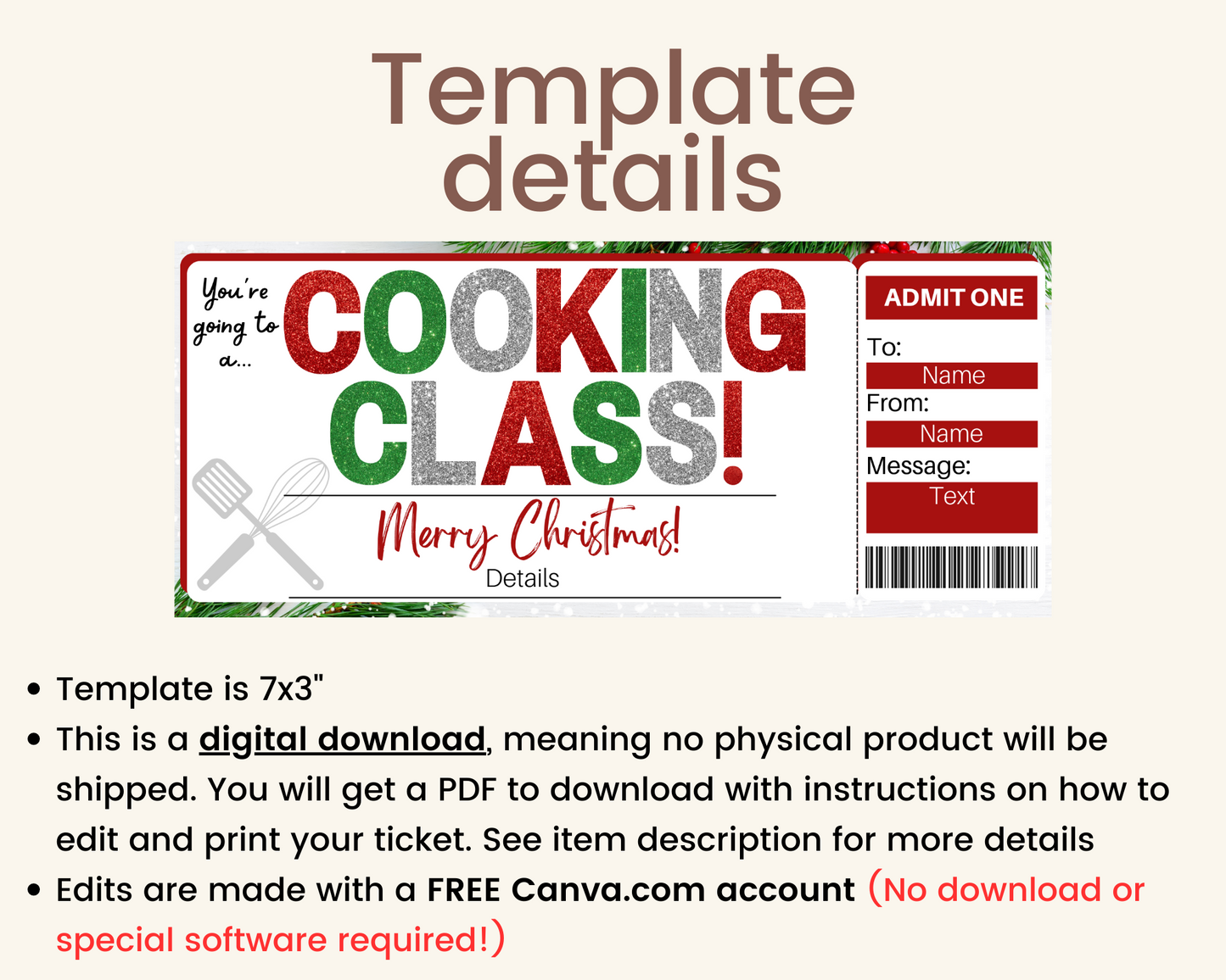 Christmas Cooking Class Gift Ticket