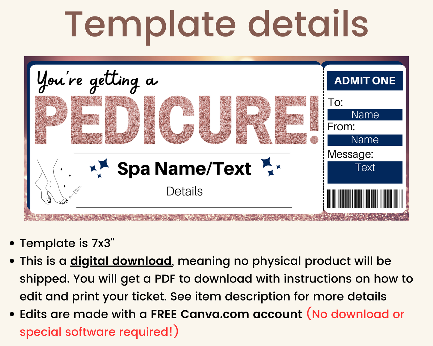 Pedicure Gift Ticket Template