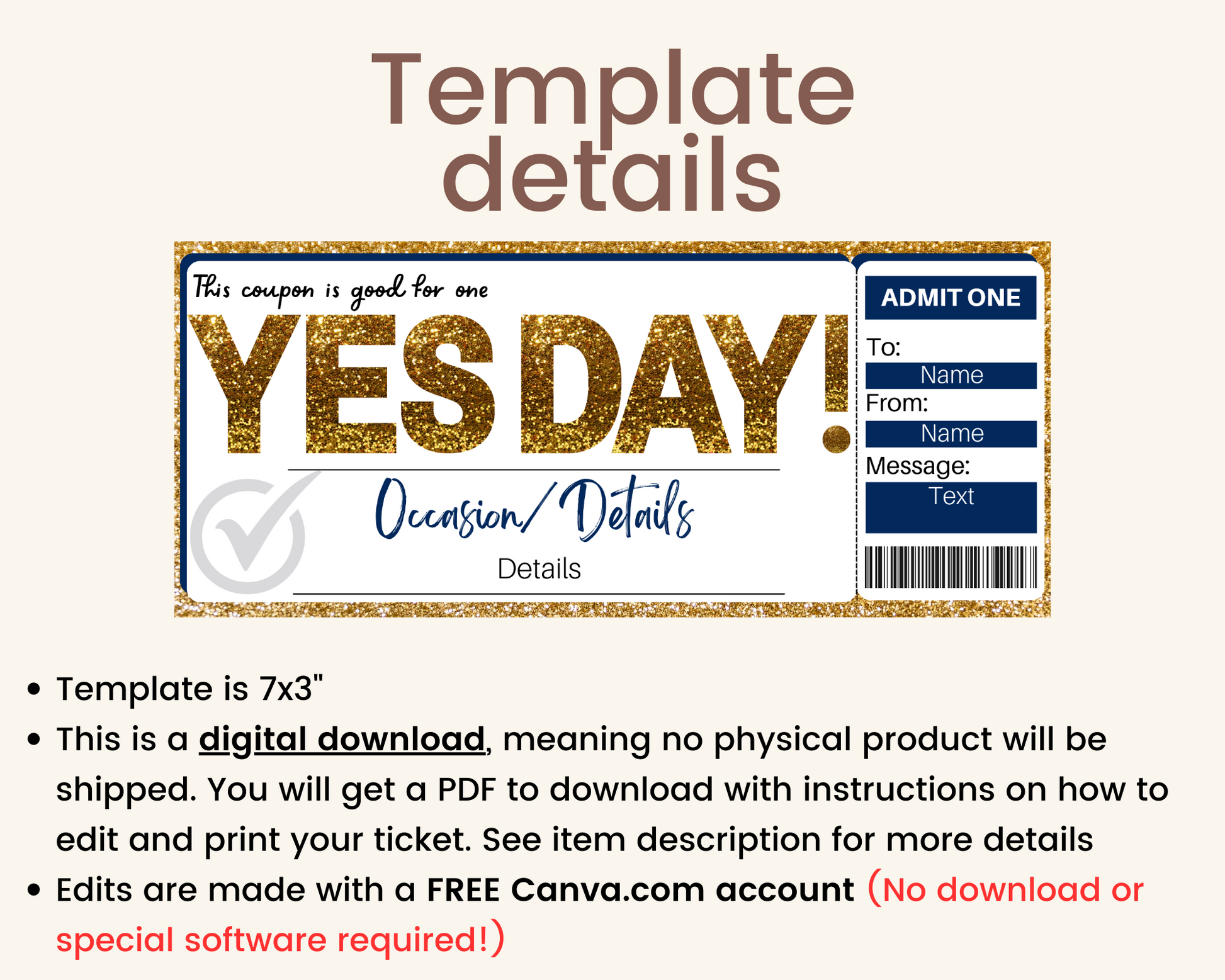 Day Off Gift Coupon INSTANT DOWNLOAD editable text -  Portugal