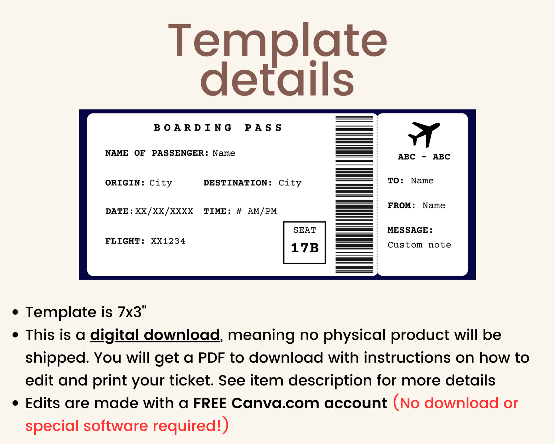 Printable Boarding Pass Template – Printed Smile Shop