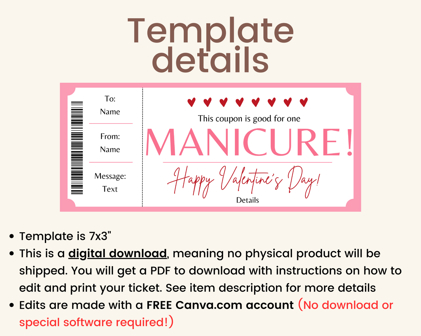 Valentine's Day Manicure Gift Ticket Template