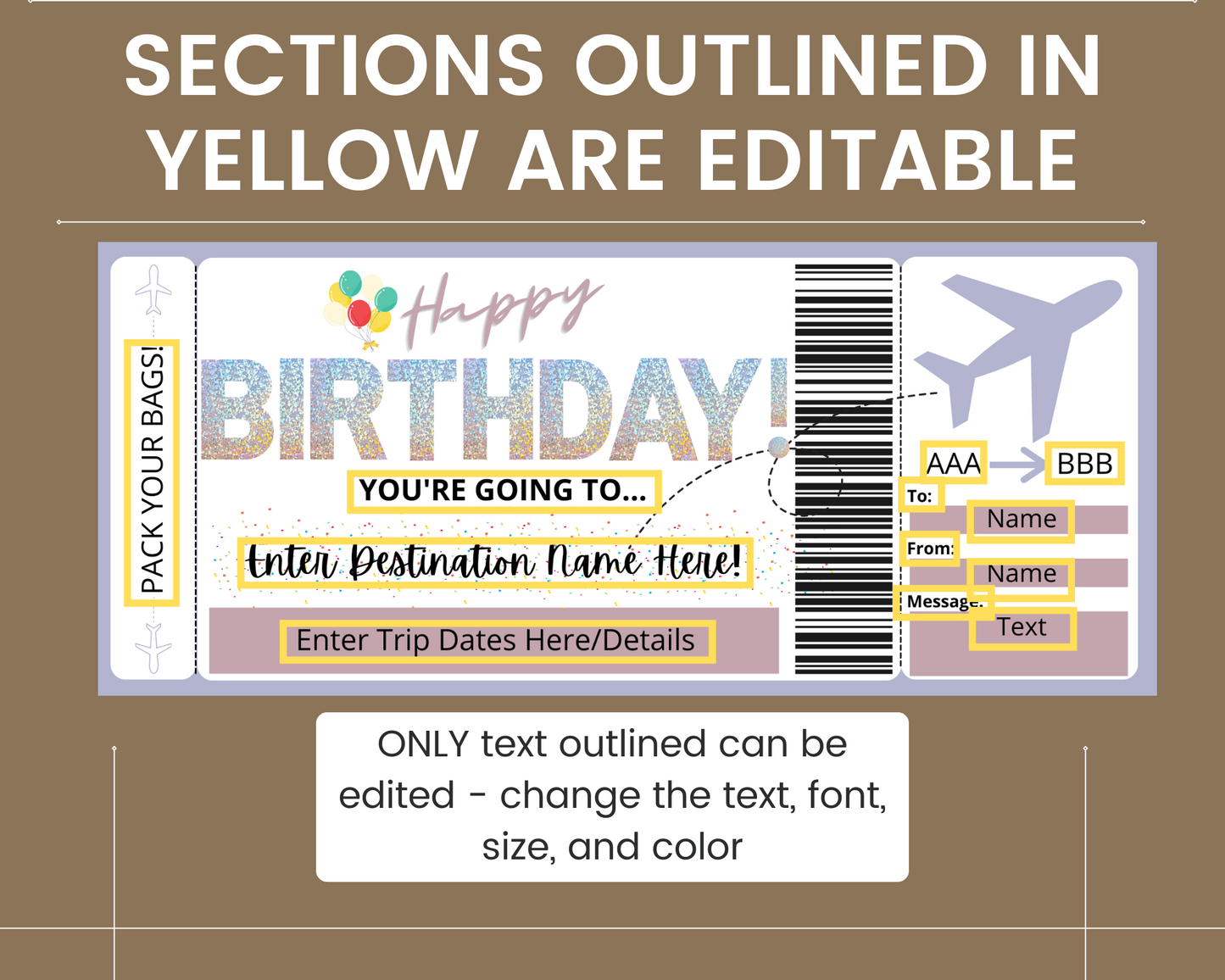 Birthday Surprise Flight Gift Ticket Template