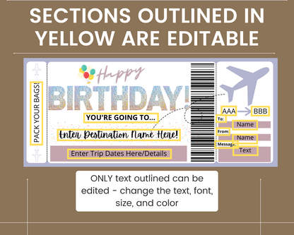 Birthday Surprise Flight Gift Ticket Template