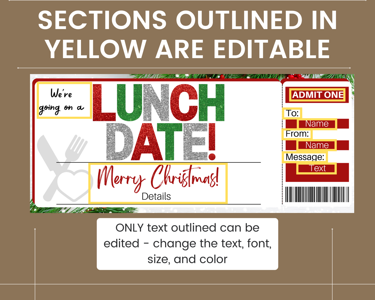 Christmas Lunch Date Gift Ticket Template