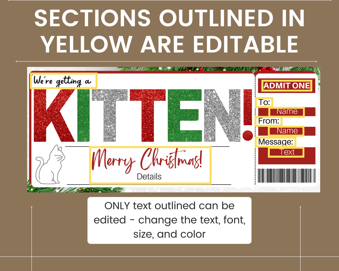 Christmas Kitten Gift Ticket Template