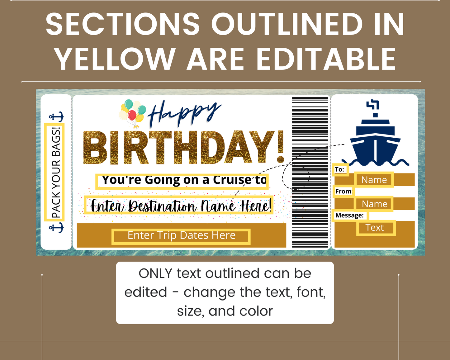 Birthday Cruise Gift Ticket Template