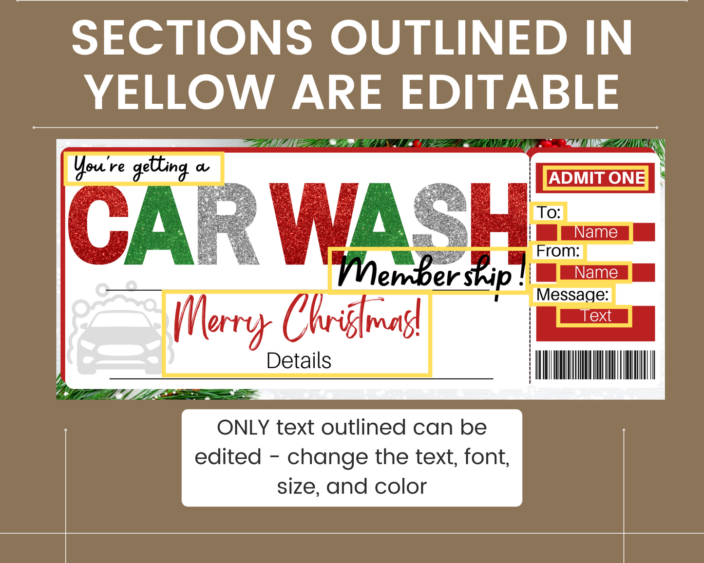 Christmas Car Wash Gift Ticket Template