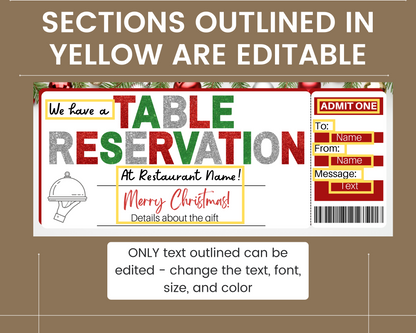 Christmas Table Reservation Gift Ticket