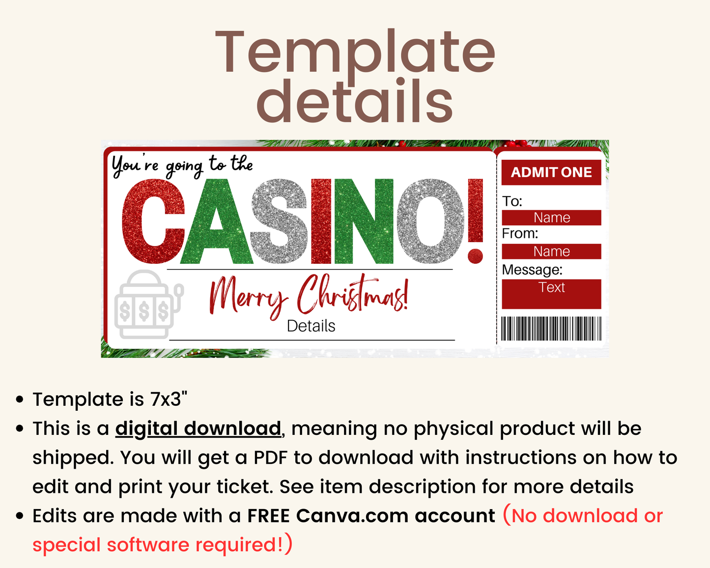 Christmas Casino Gift Certificate Template