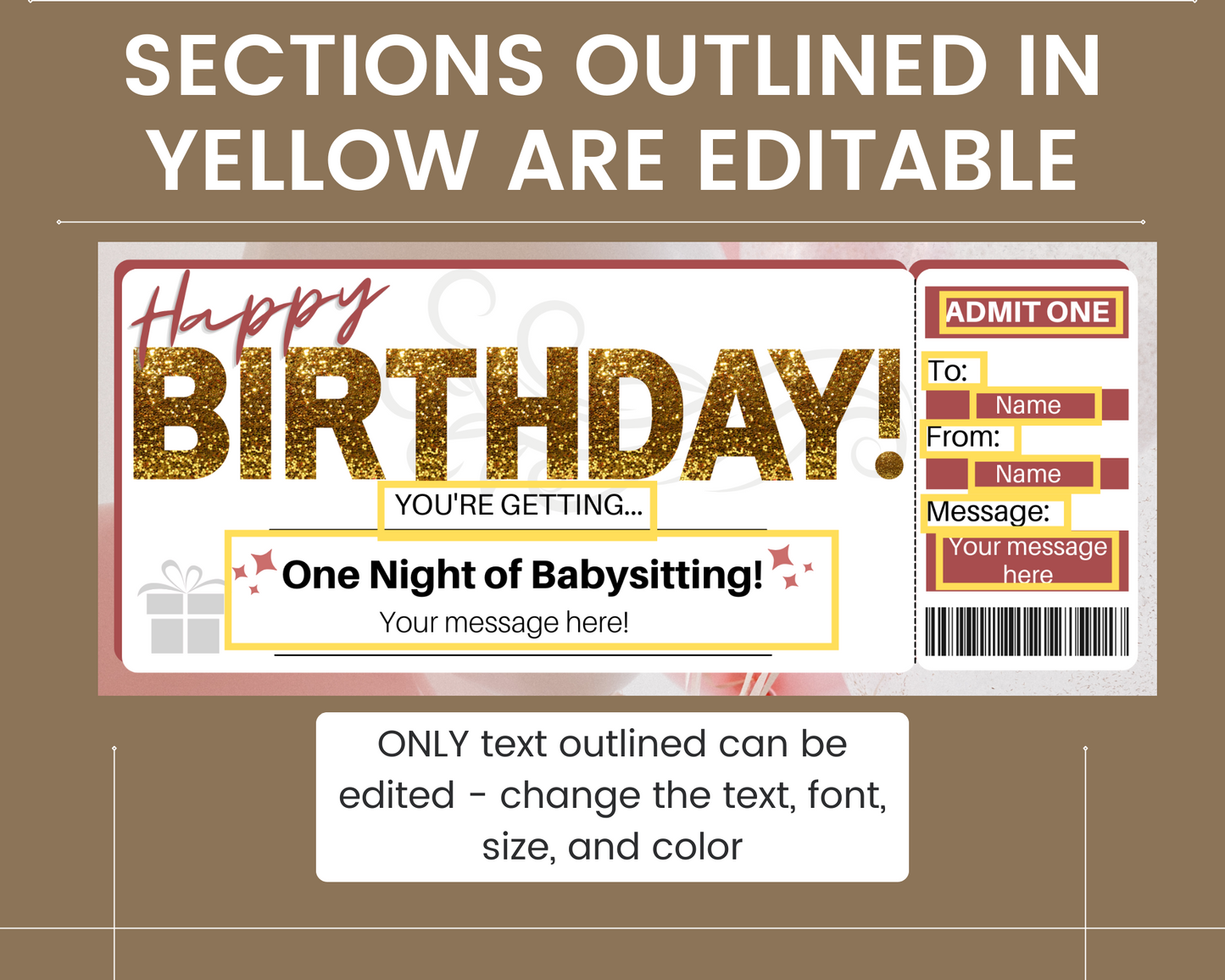Birthday Babysitting Gift Certificate