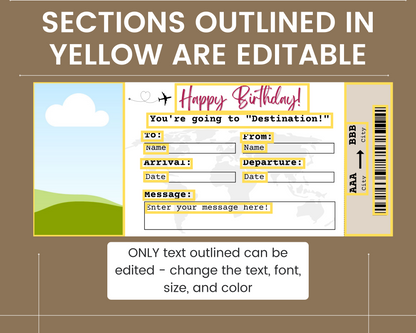 Birthday Boarding Pass Template: Surprise Flight Gift