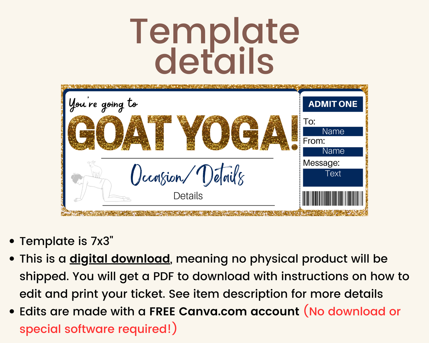 Goat Yoga Class Gift Certificate Template