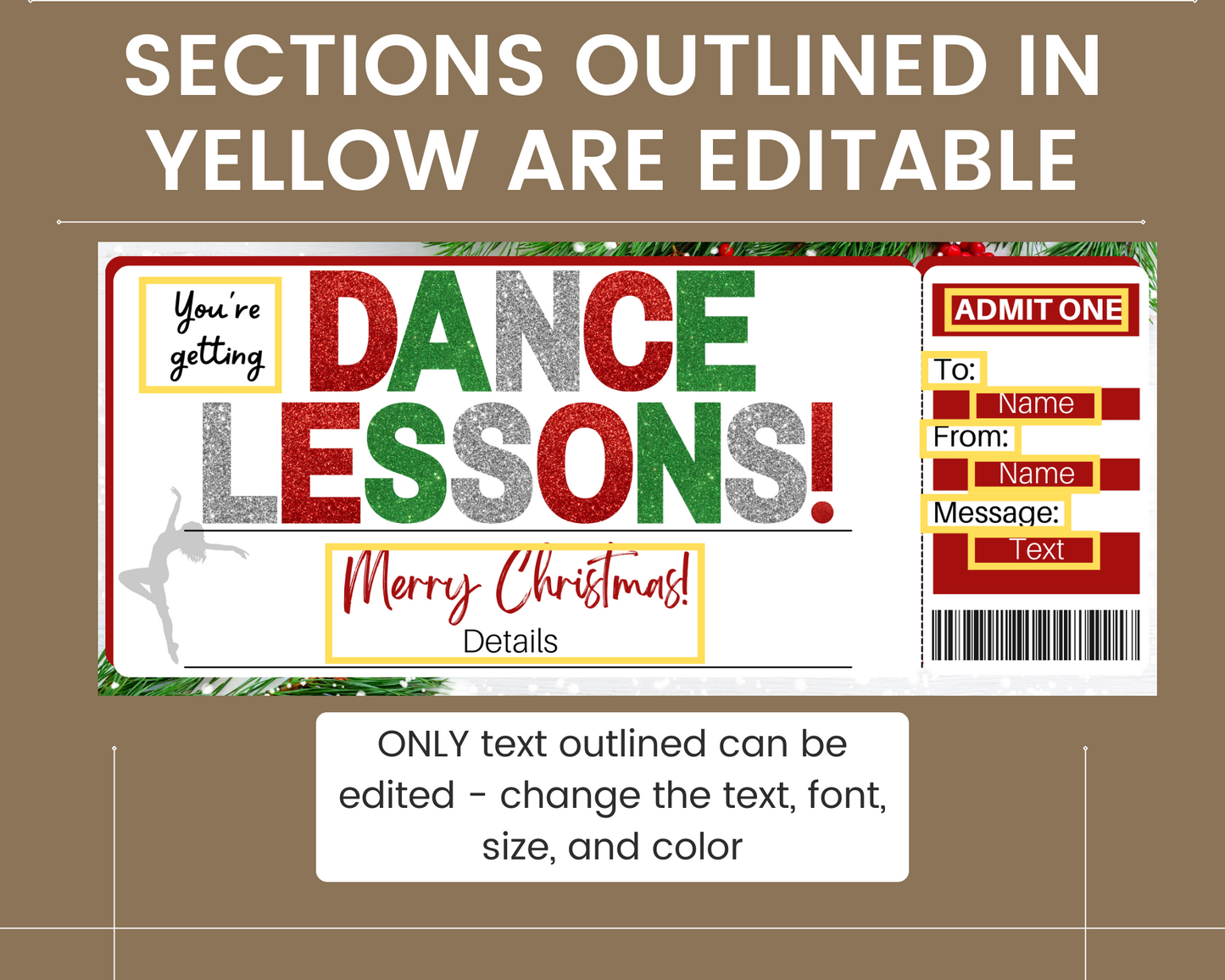Christmas Dance Lessons Gift Ticket Template
