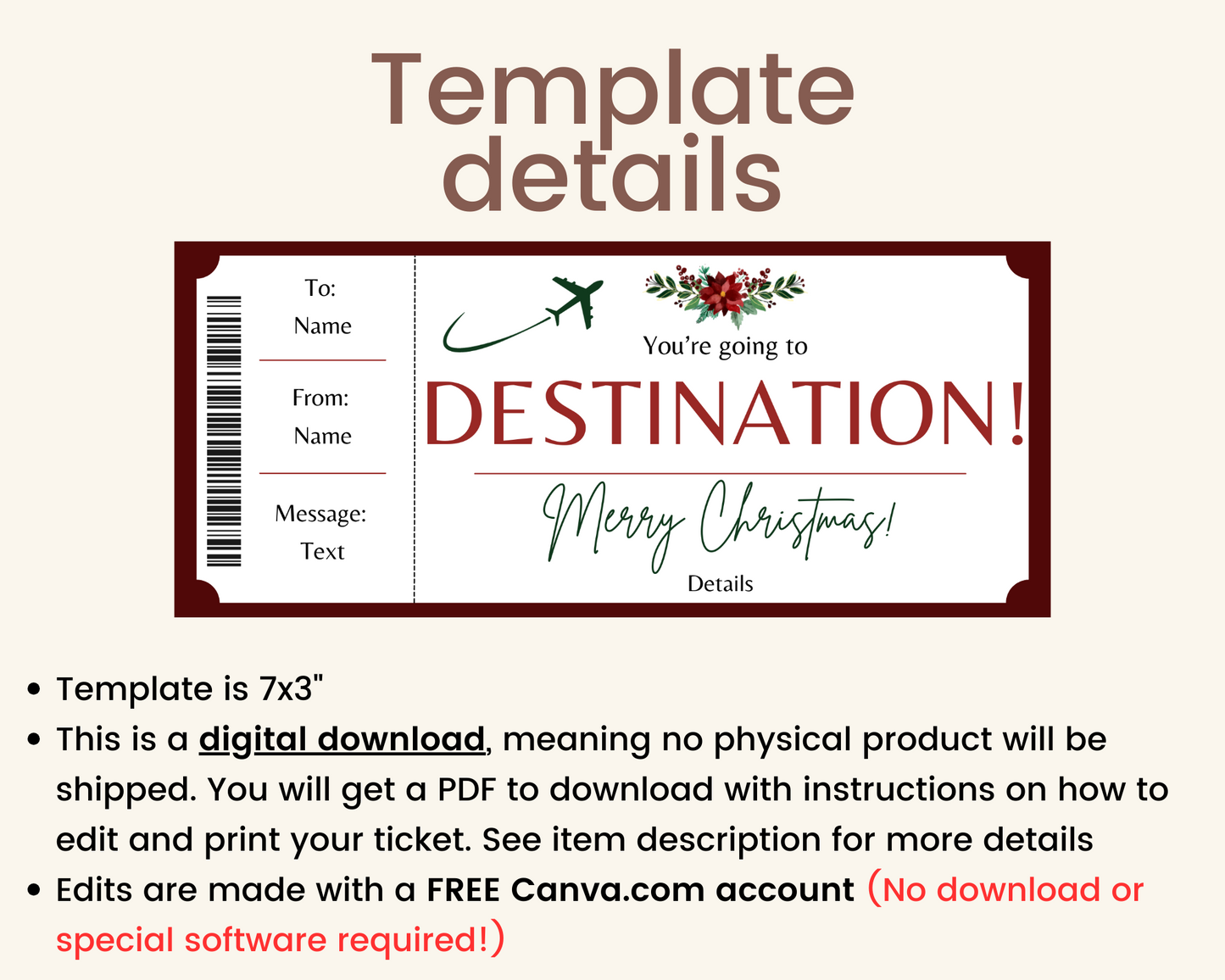 Christmas Boarding Pass Printable Template