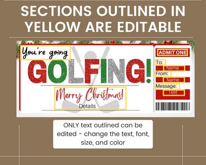 Christmas Golfing Gift Ticket Template