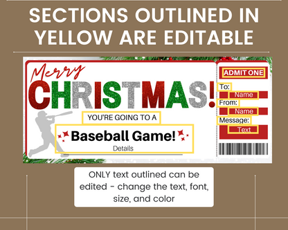Merry Christmas Baseball Game Ticket Template