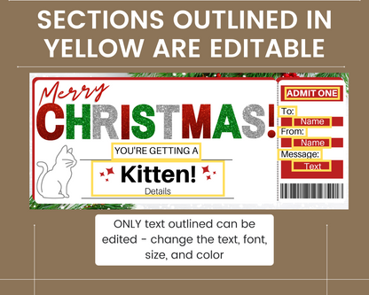 Christmas Surprise Kitten Gift Ticket